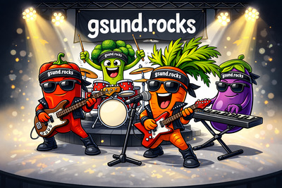 Die gsund.rocks Band - Möhri, Pepe, Brocco und Gina