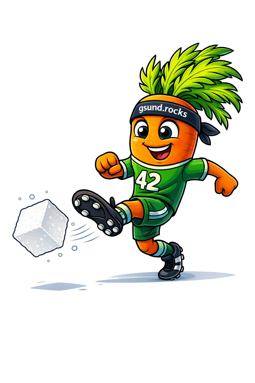 Möhri der Fußballer kickt Zuckerwürfel weg