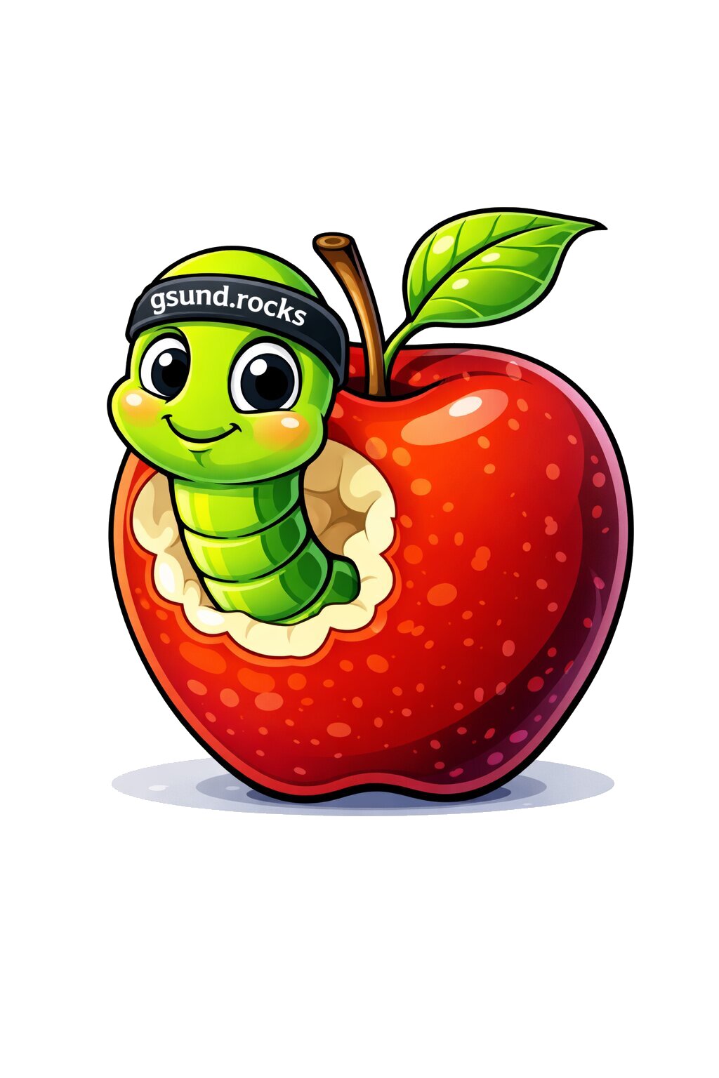 Freundlicher Wurm im Apfel - gsund.rocks Maskottchen